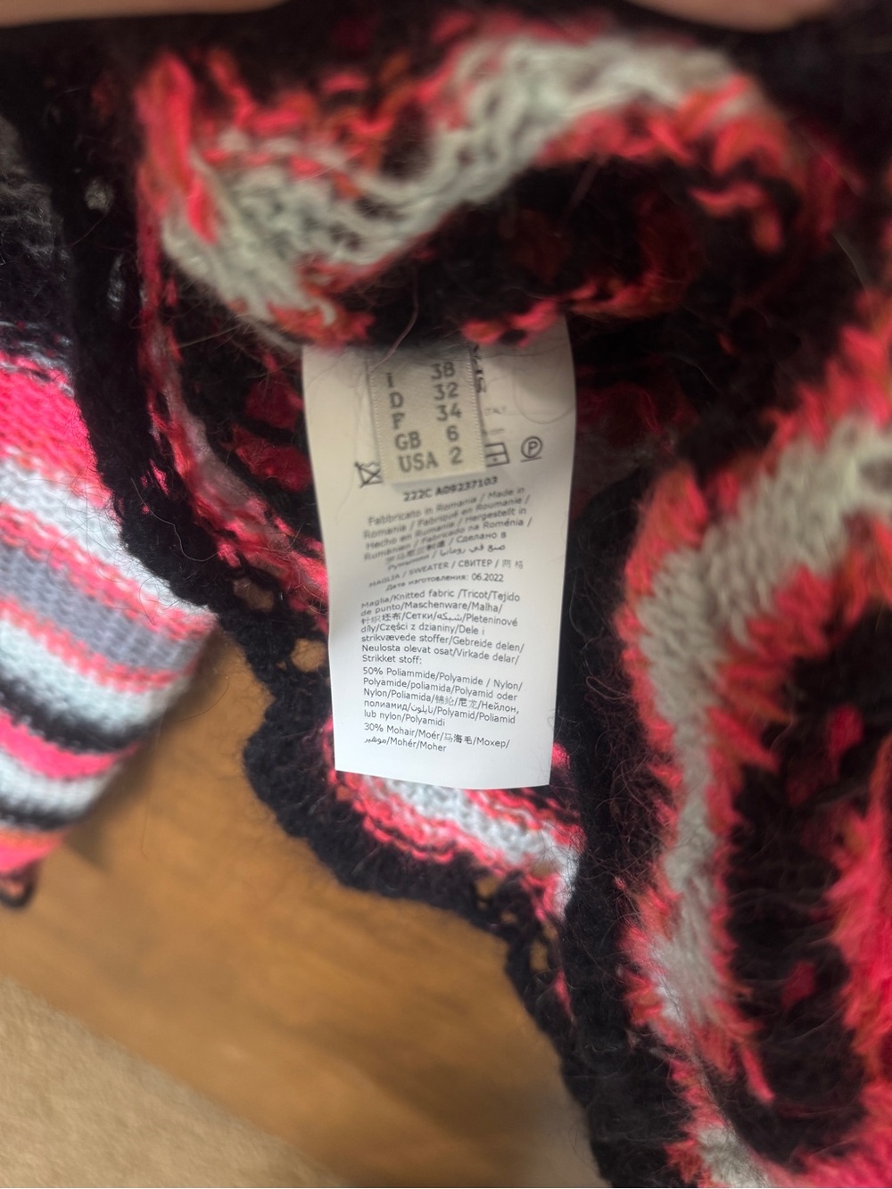 NWOT Philosophy Di Lorenzo Serafini Wool Cropped Zigzag Knit Sweater Size 2 - Picture 3 of 3
